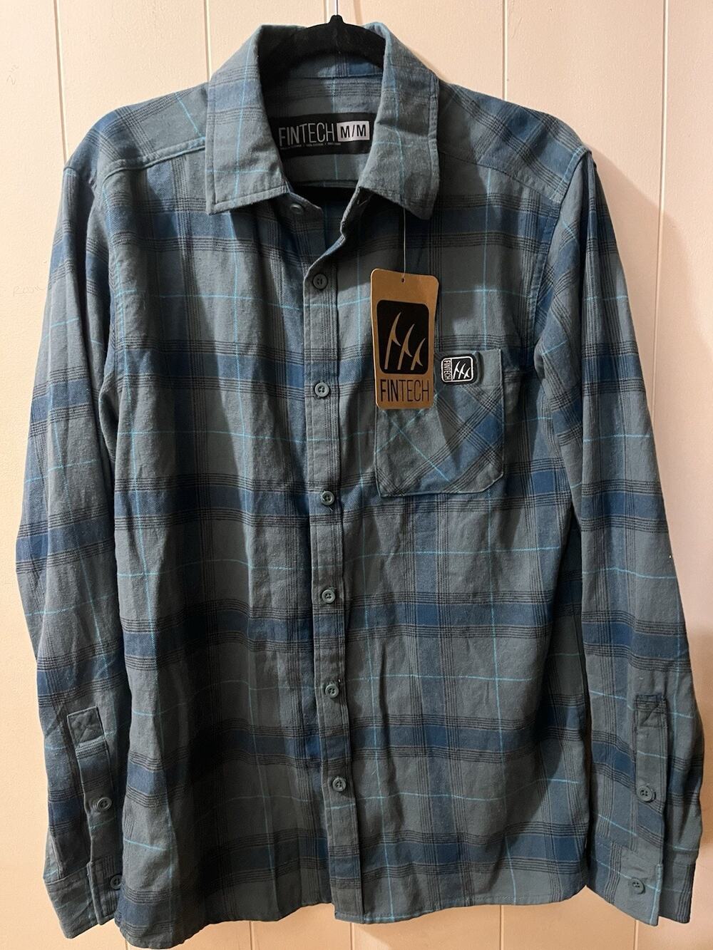 Fintech Woodsman Mens Mid Weight Flannel Medium Bluegreen Long Sleeve Shirt